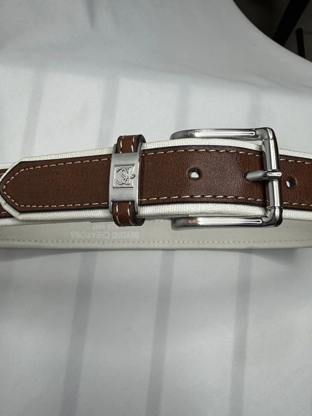 Kids Brown Leather Belt with Off White Trim Size L 26